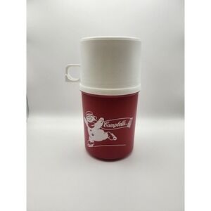 Vintage Campbell's Soup Thermos Red With Skating Snowman 11.5 oz 7"